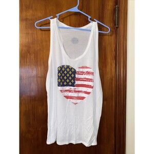 New Orleans Tank Top White Patriotic Heart Graphic Print Flag Racerback Casual
